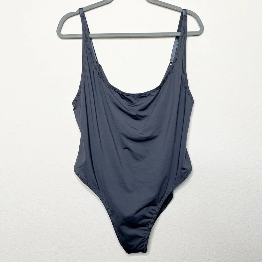 SKIMS Swim Scoop Neck One‎ Piece Swimsuit in Gunmetal